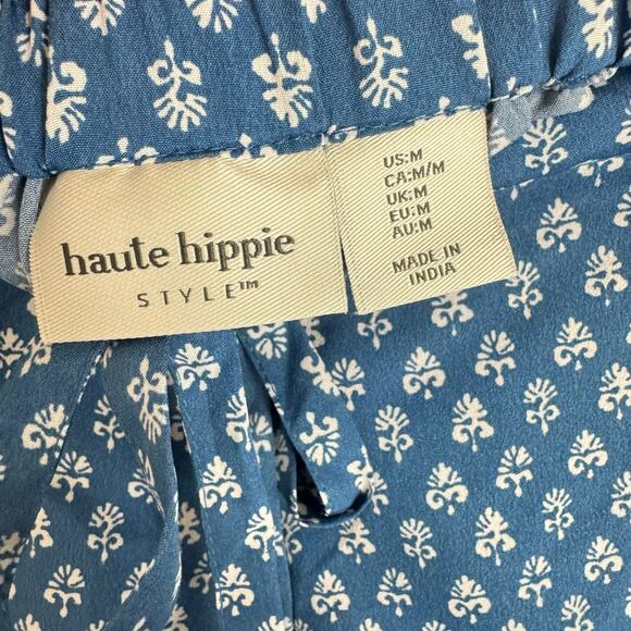 Haute Hippie Blue White Drawstring Waist Lightweight Satin Pajama Shorts Size M - Picture 6 of 7